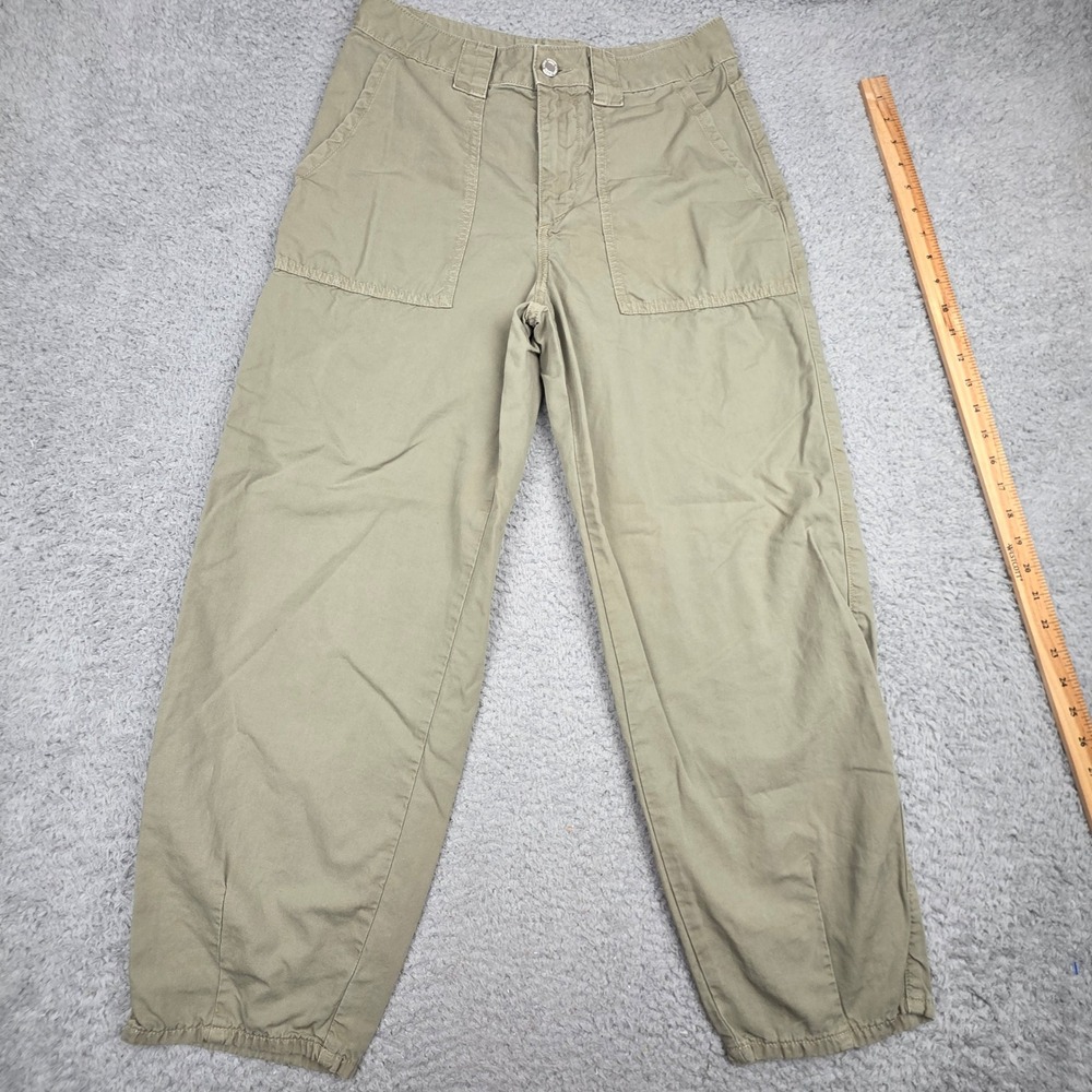 Zara Cargo Pants Women Size 4 Tan Utility Balloon Leg Cotton Canvas